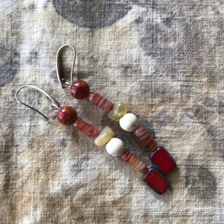 Long red, white and yellow glass beads