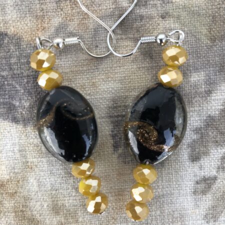 Black glass with gold flecks plus small gold beads